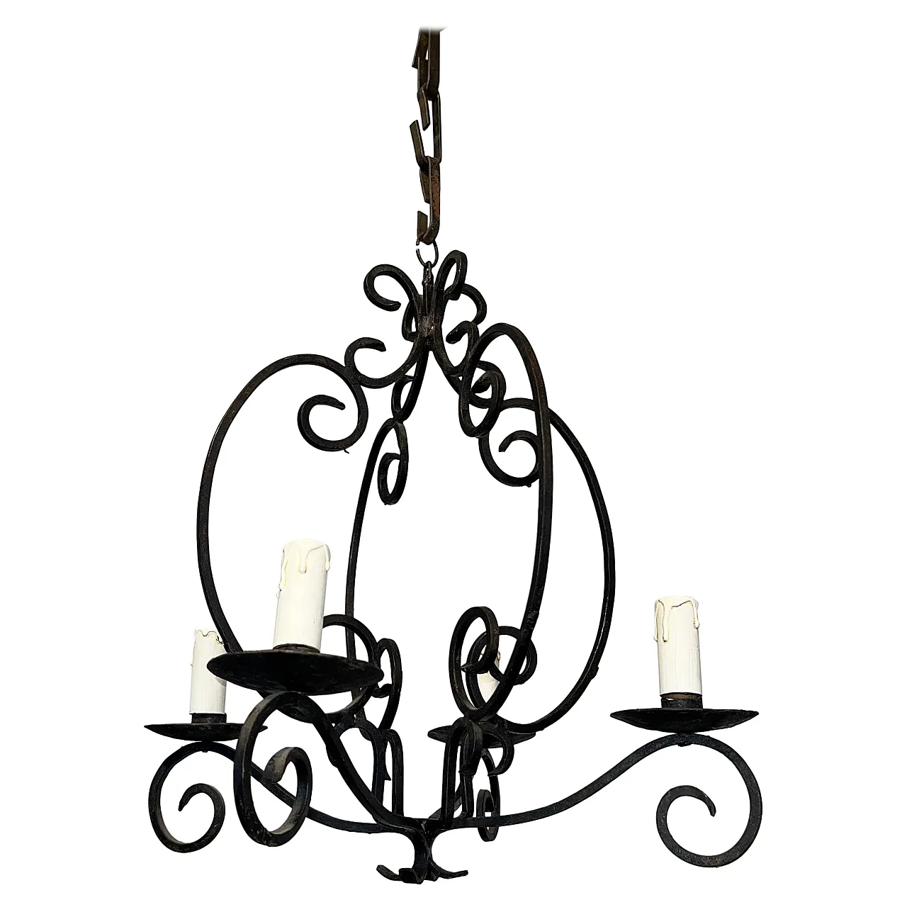 4-light wrought iron chandelier, 1950s 1