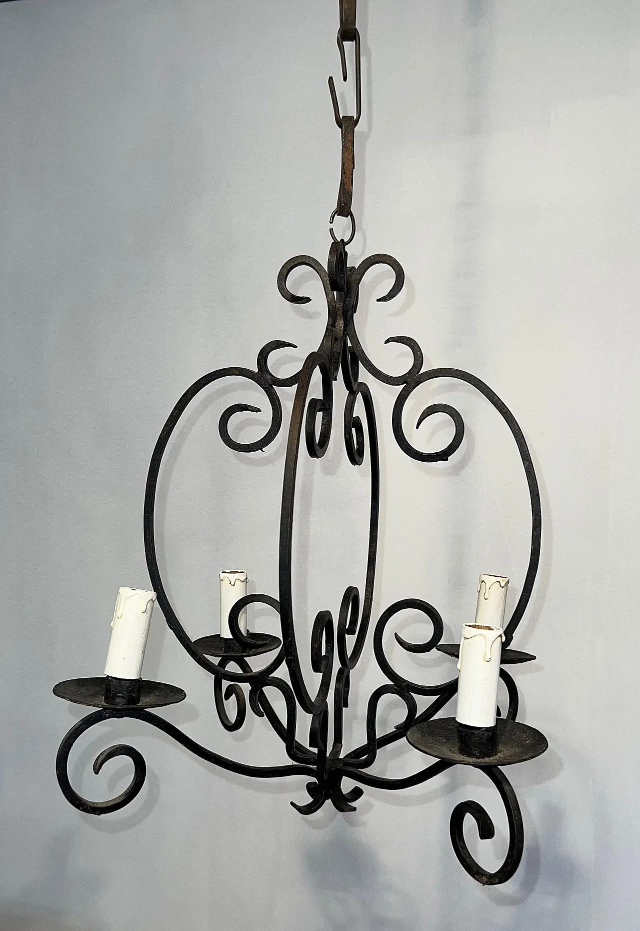 4-light wrought iron chandelier, 1950s 2