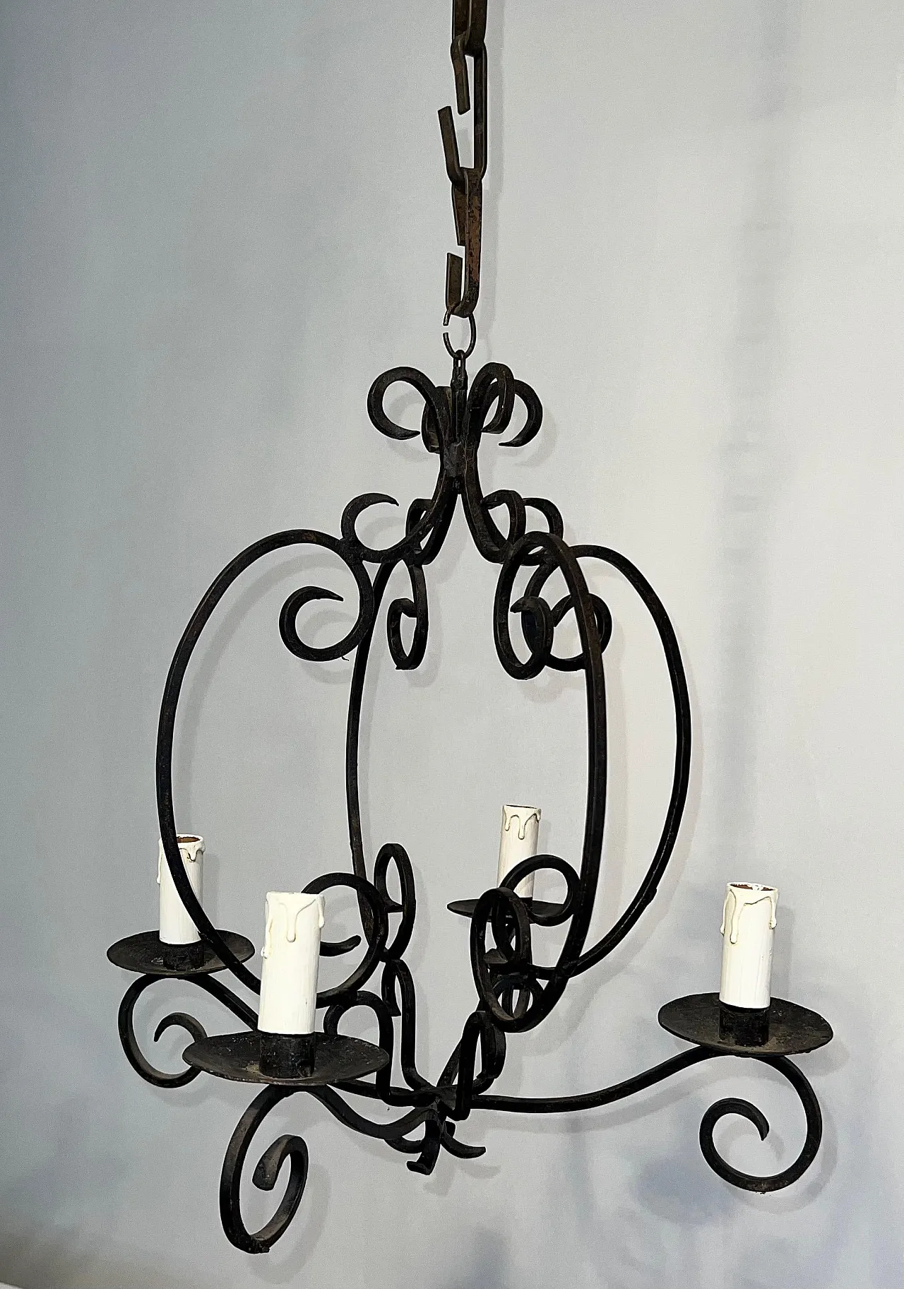 4-light wrought iron chandelier, 1950s 3