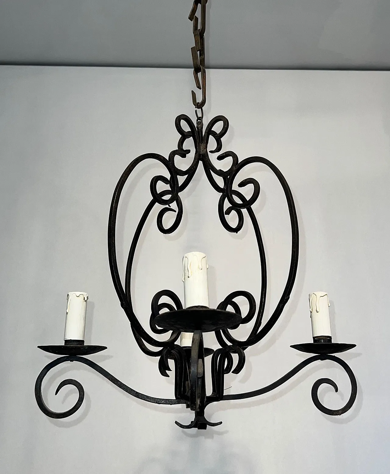 4-light wrought iron chandelier, 1950s 5