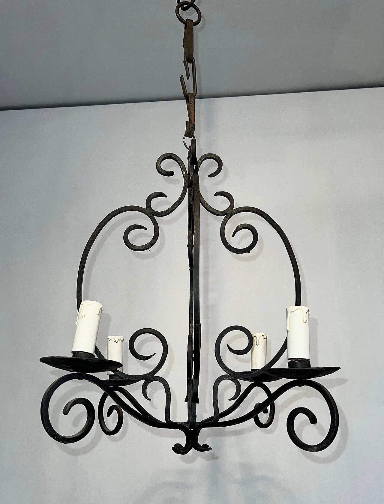 4-light wrought iron chandelier, 1950s 6