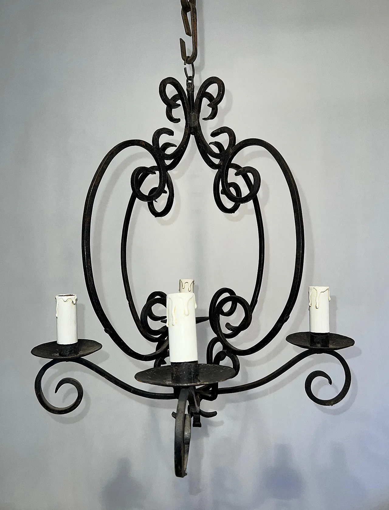 4-light wrought iron chandelier, 1950s 7