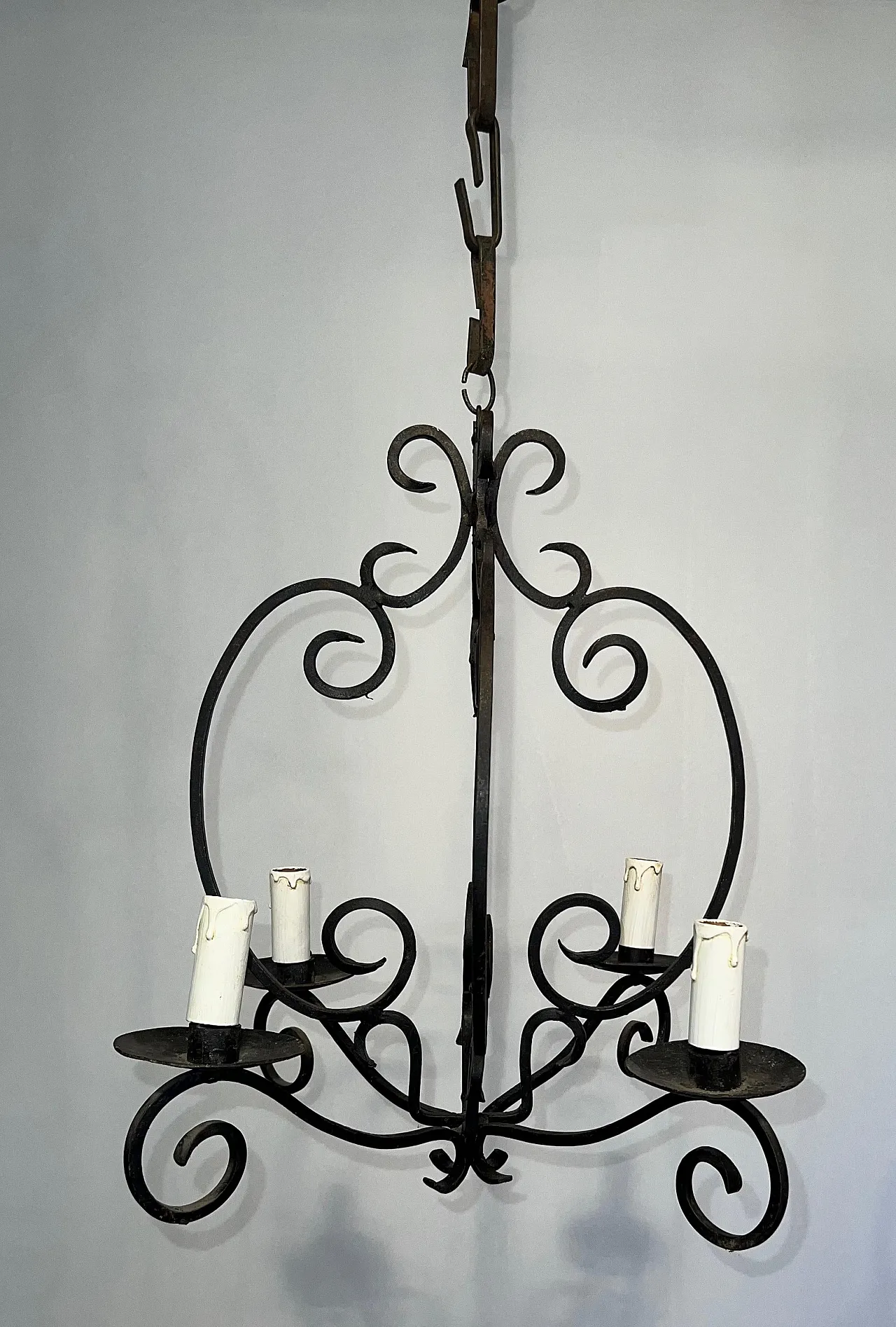 4-light wrought iron chandelier, 1950s 9