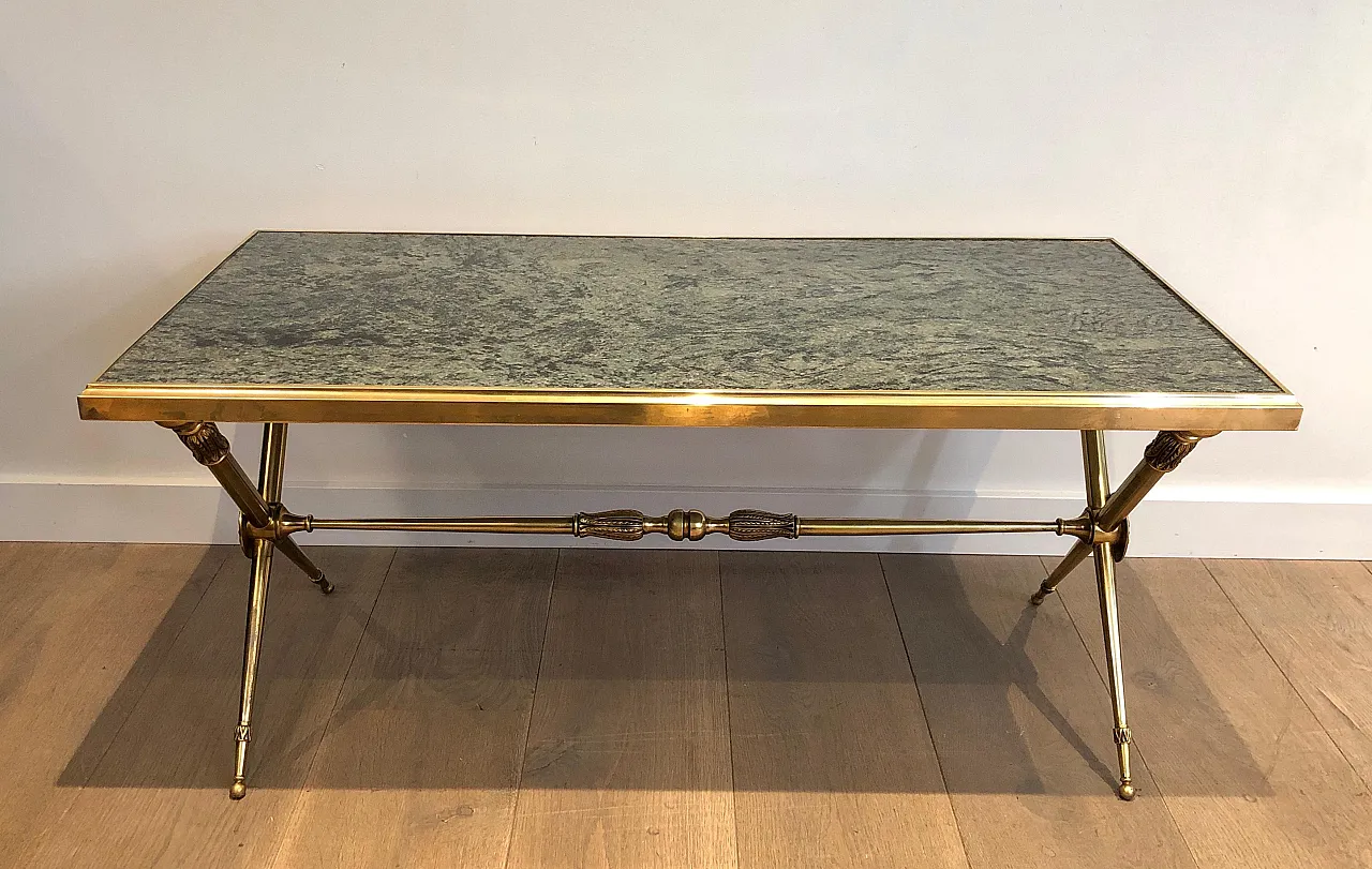 Brass coffee table with marble top, Raymond Subes style, 1940s 2