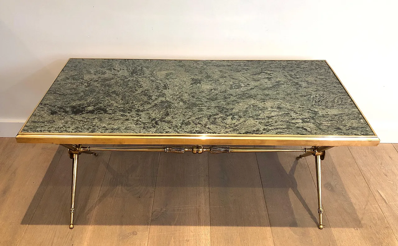 Brass coffee table with marble top, Raymond Subes style, 1940s 3