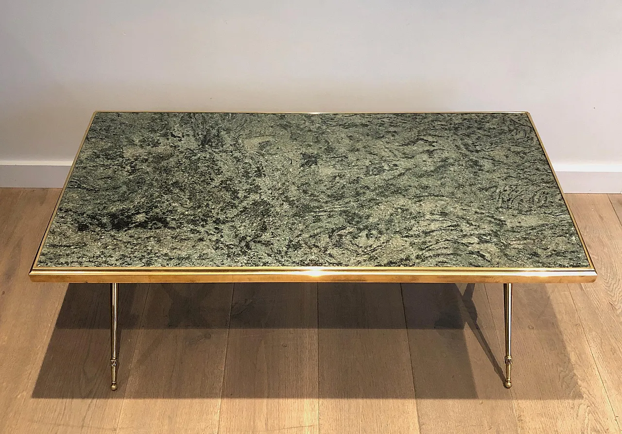 Brass coffee table with marble top, Raymond Subes style, 1940s 4