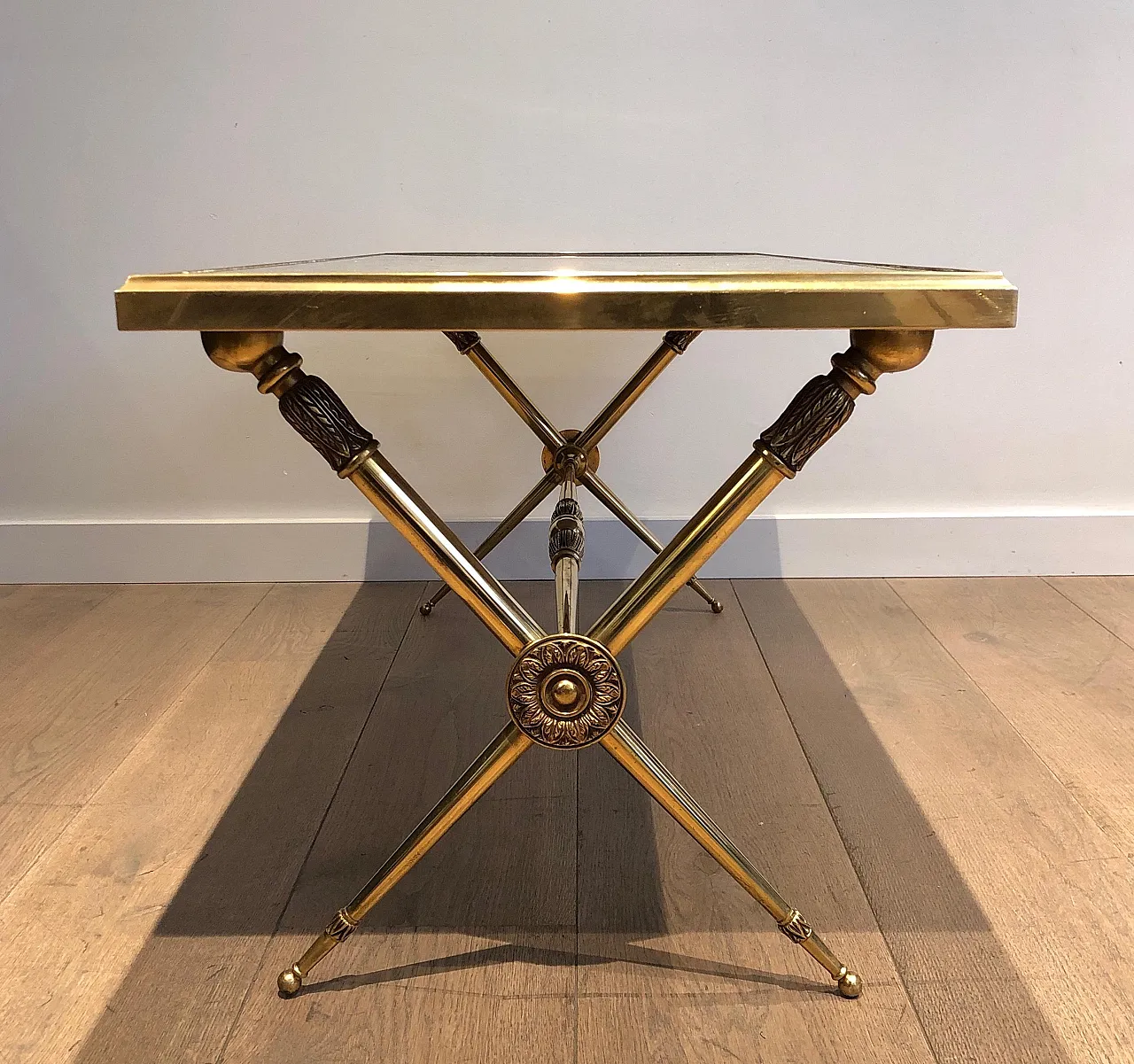 Brass coffee table with marble top, Raymond Subes style, 1940s 6