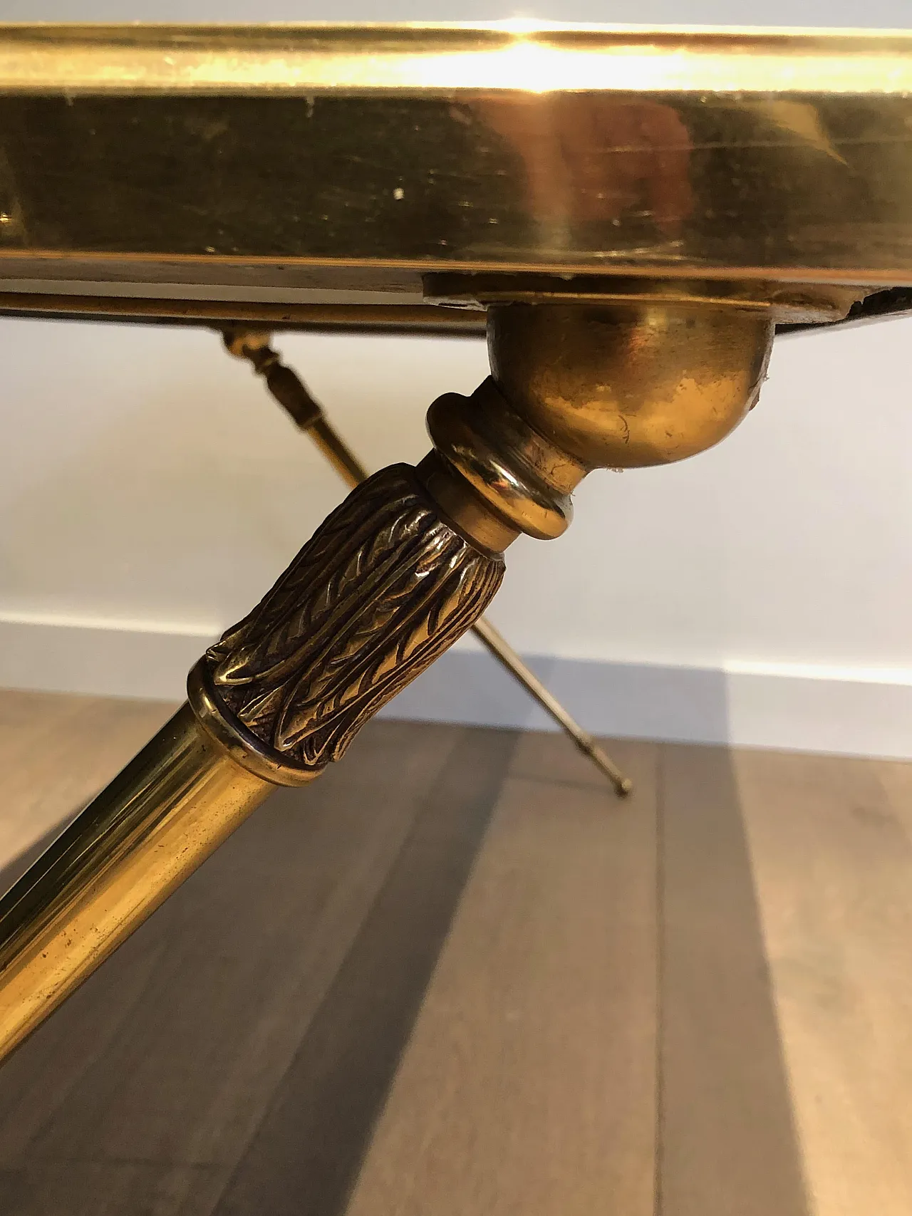 Brass coffee table with marble top, Raymond Subes style, 1940s 9