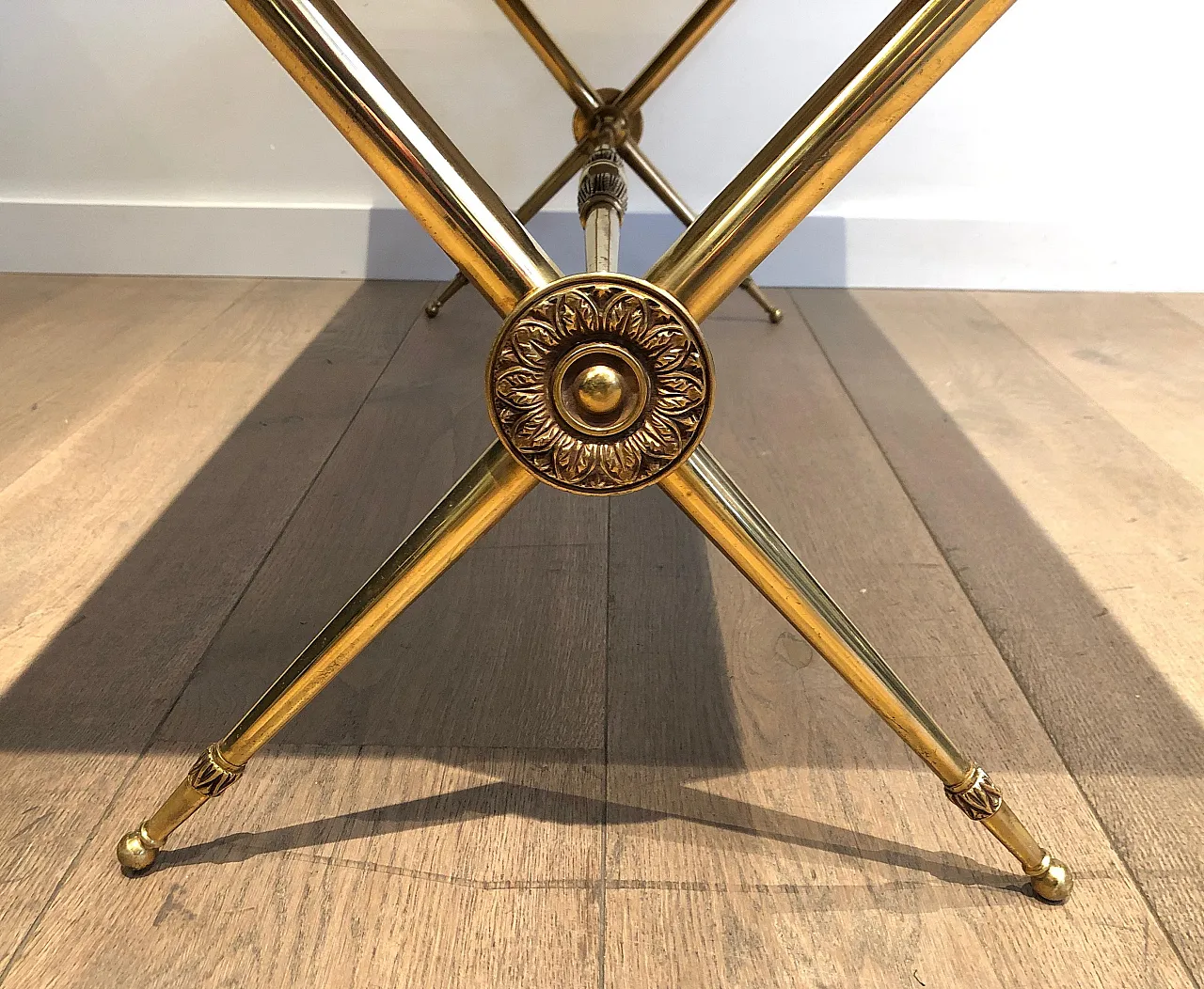 Brass coffee table with marble top, Raymond Subes style, 1940s 10