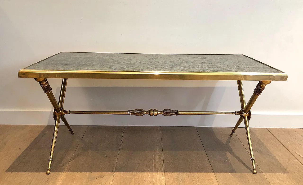 Brass coffee table with marble top, Raymond Subes style, 1940s 12