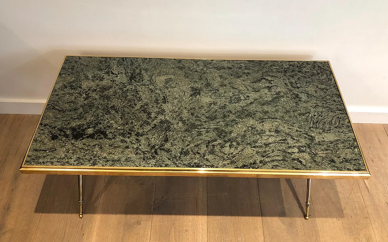 Brass coffee table with marble top, Raymond Subes style, 1940s 14