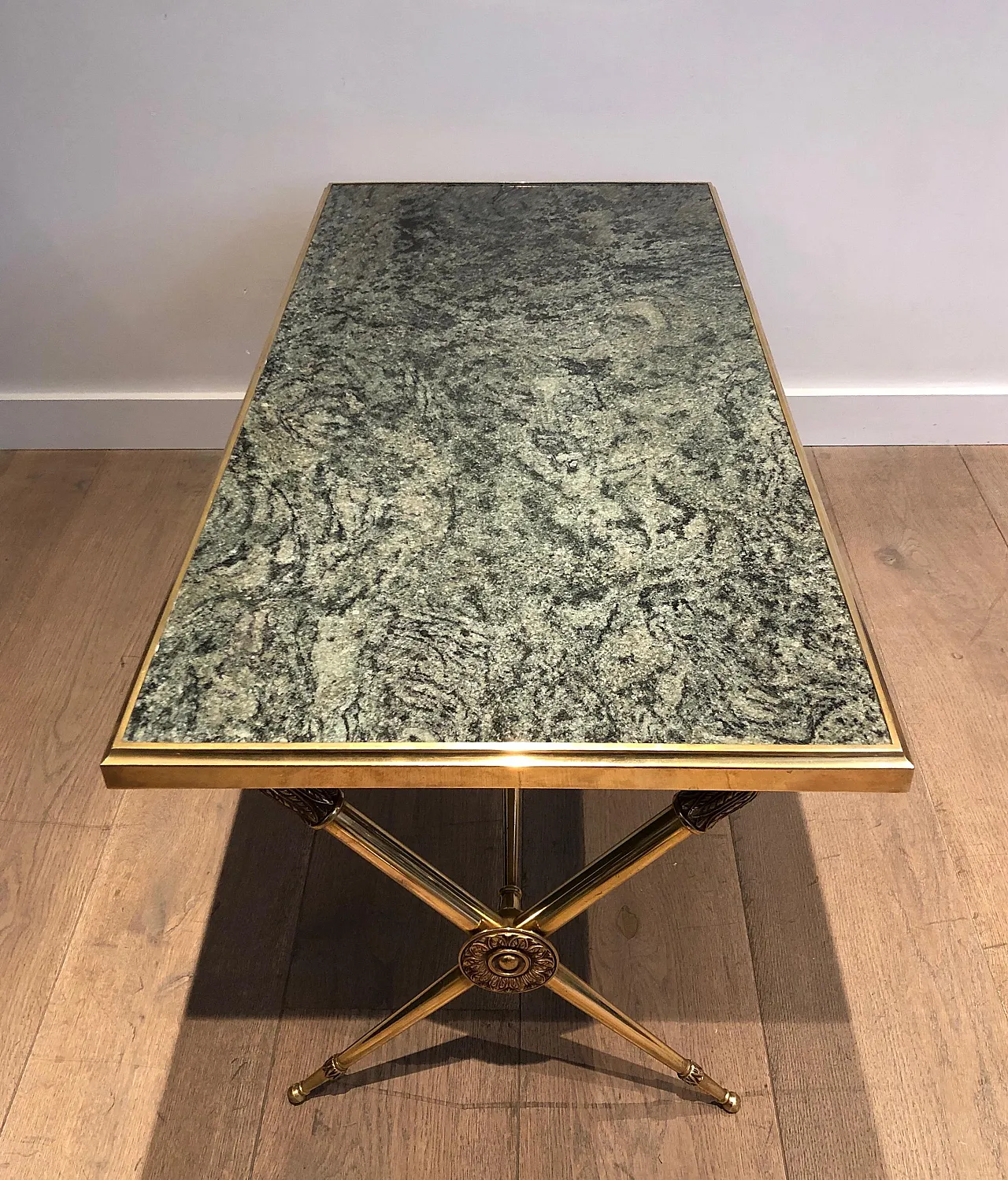 Brass coffee table with marble top, Raymond Subes style, 1940s 15