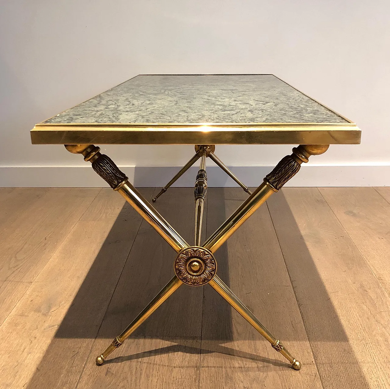 Brass coffee table with marble top, Raymond Subes style, 1940s 16