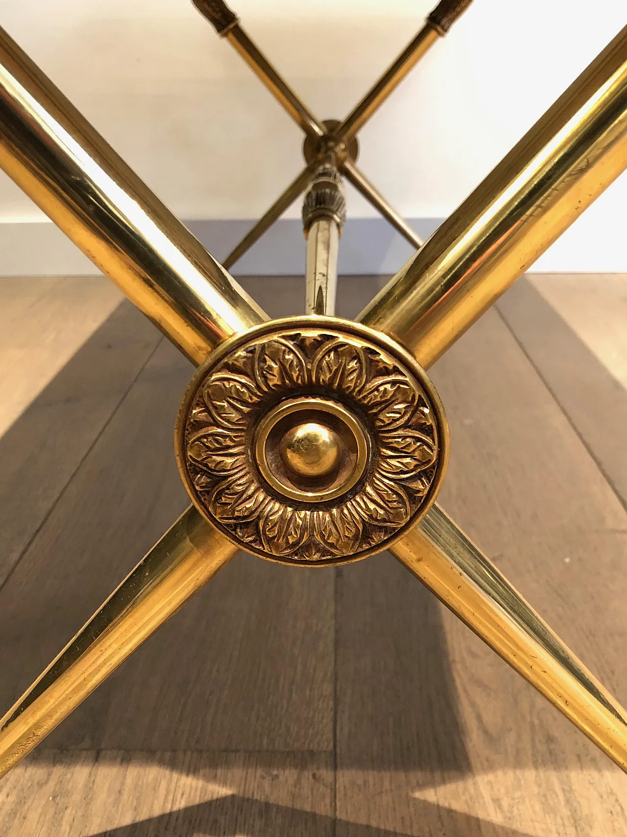 Brass coffee table with marble top, Raymond Subes style, 1940s 17