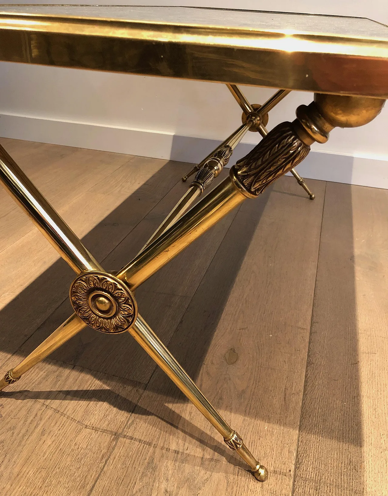 Brass coffee table with marble top, Raymond Subes style, 1940s 18