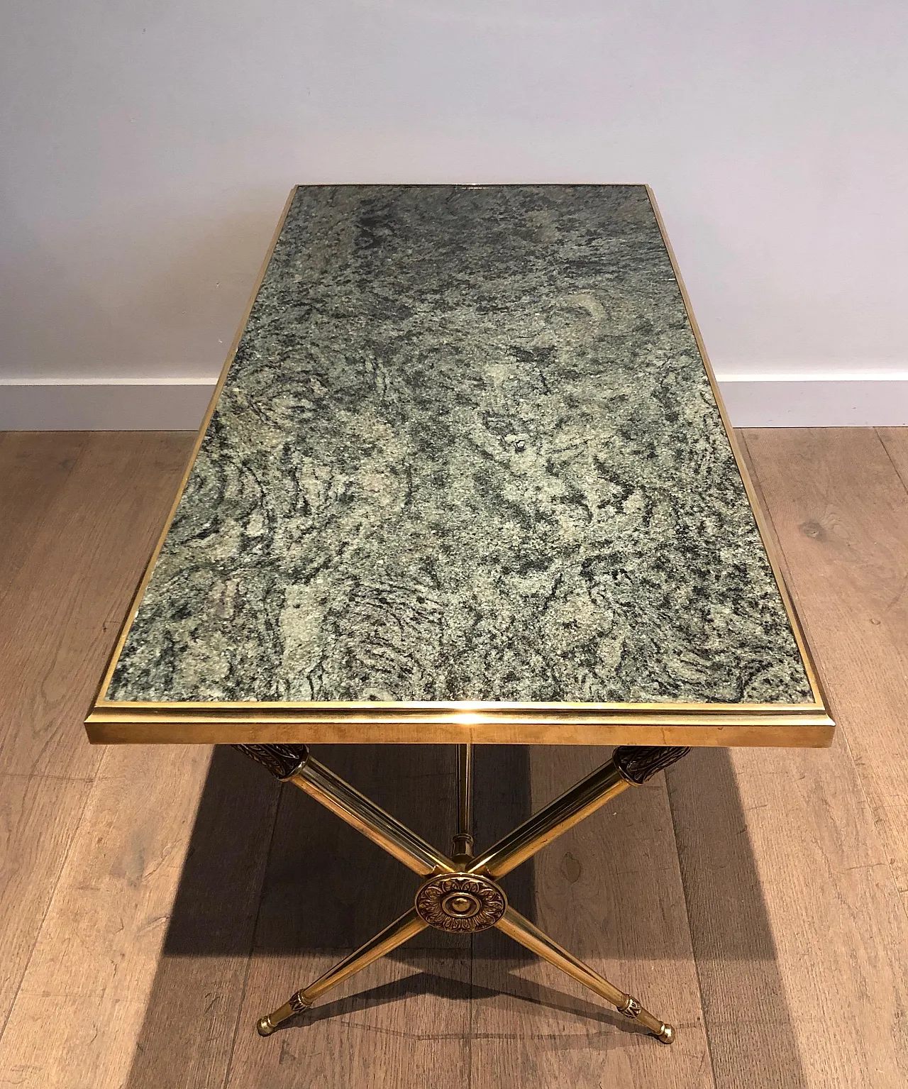 Brass coffee table with marble top, Raymond Subes style, 1940s 19