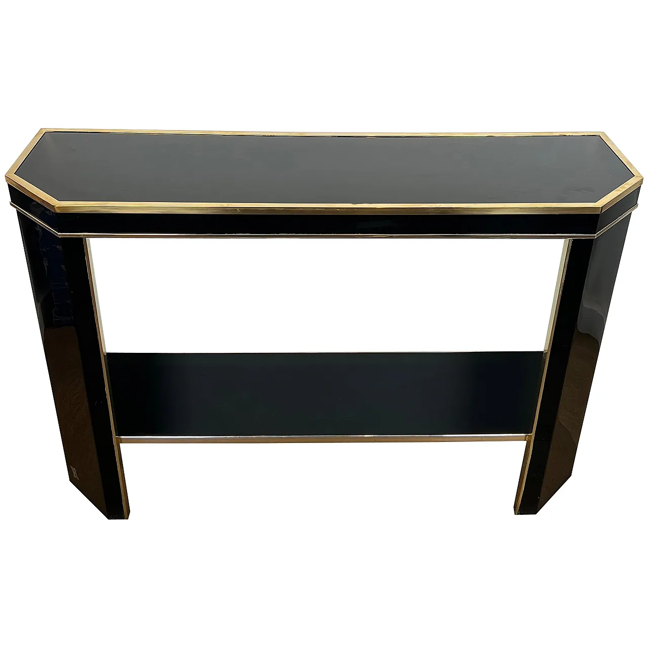 Gilded and lacquered metal console table by Jean Claude Mahey, 1970s 1