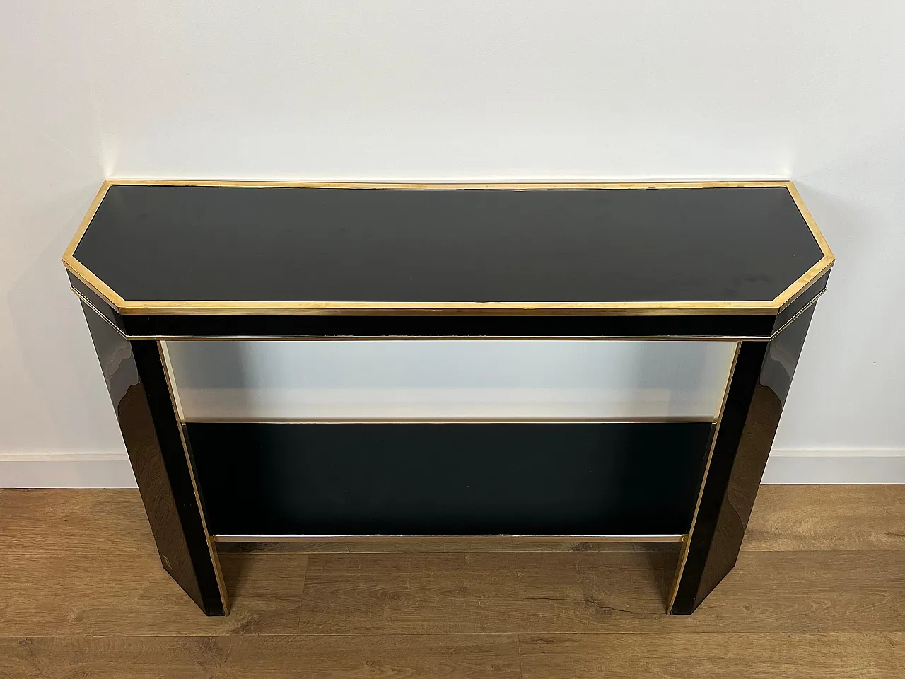 Gilded and lacquered metal console table by Jean Claude Mahey, 1970s 2