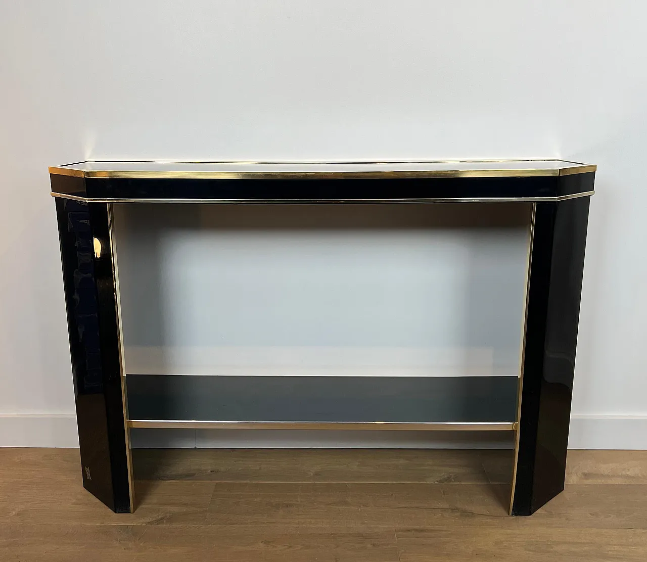 Gilded and lacquered metal console table by Jean Claude Mahey, 1970s 3