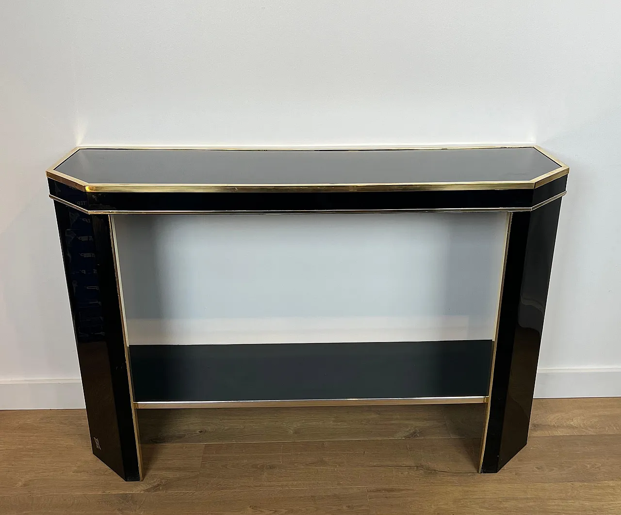 Gilded and lacquered metal console table by Jean Claude Mahey, 1970s 4