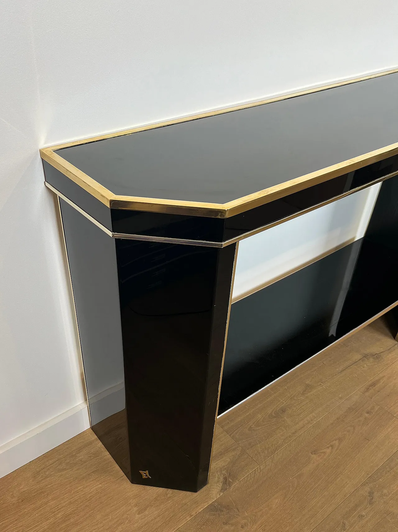 Gilded and lacquered metal console table by Jean Claude Mahey, 1970s 5