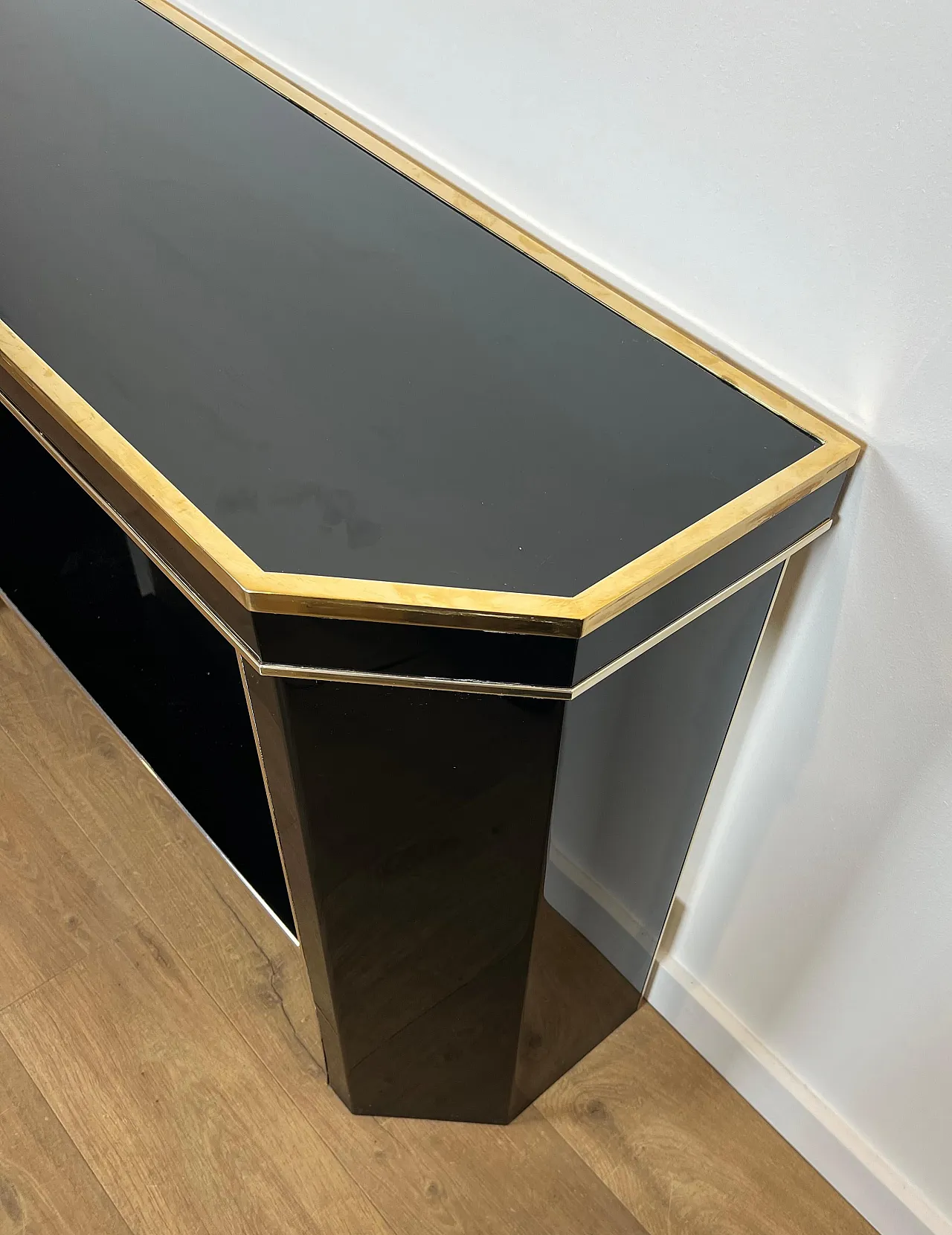 Gilded and lacquered metal console table by Jean Claude Mahey, 1970s 8