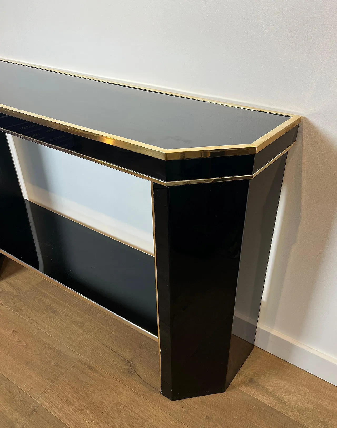 Gilded and lacquered metal console table by Jean Claude Mahey, 1970s 9