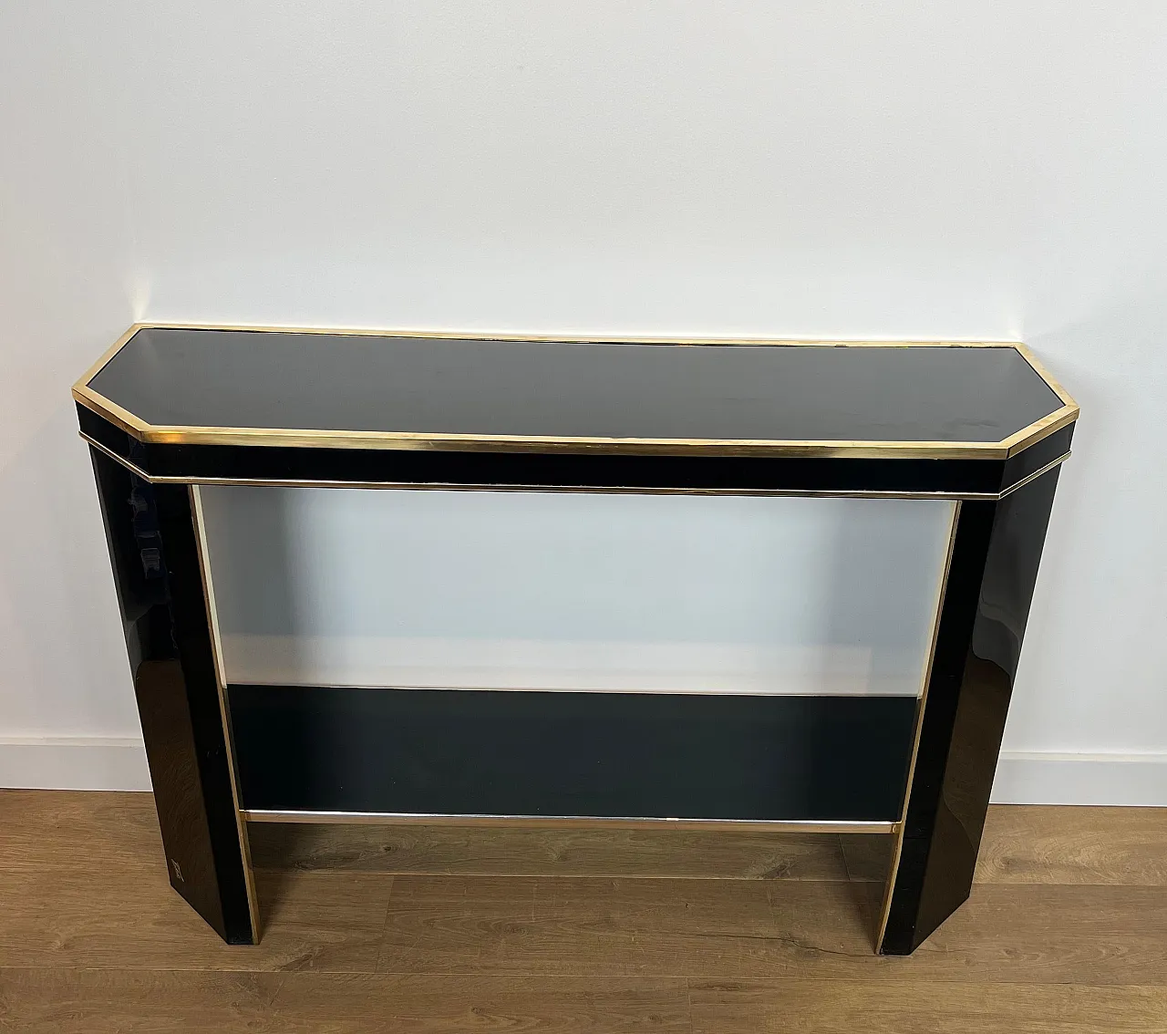 Gilded and lacquered metal console table by Jean Claude Mahey, 1970s 12