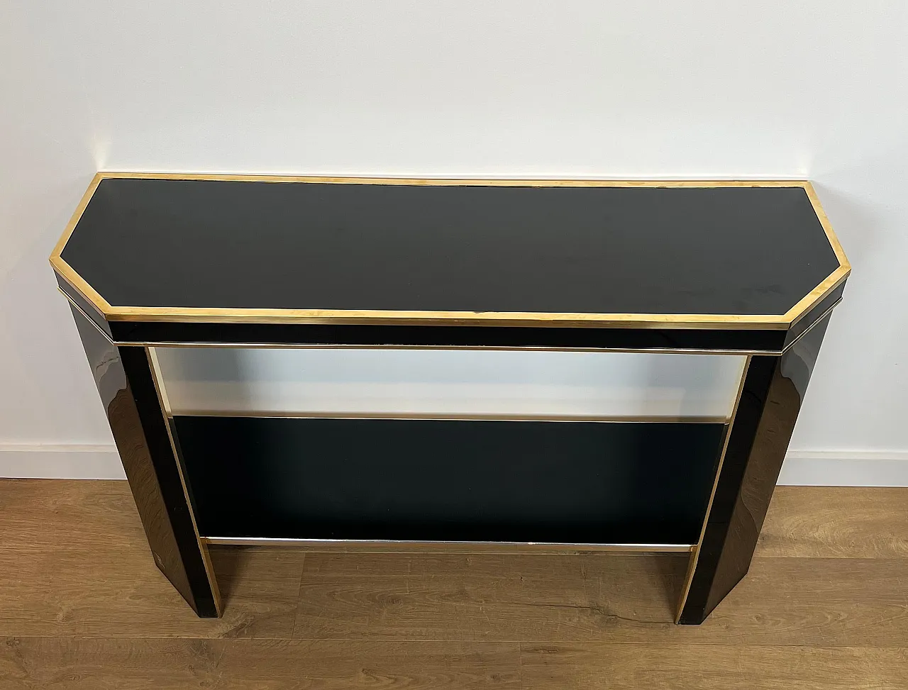 Gilded and lacquered metal console table by Jean Claude Mahey, 1970s 13