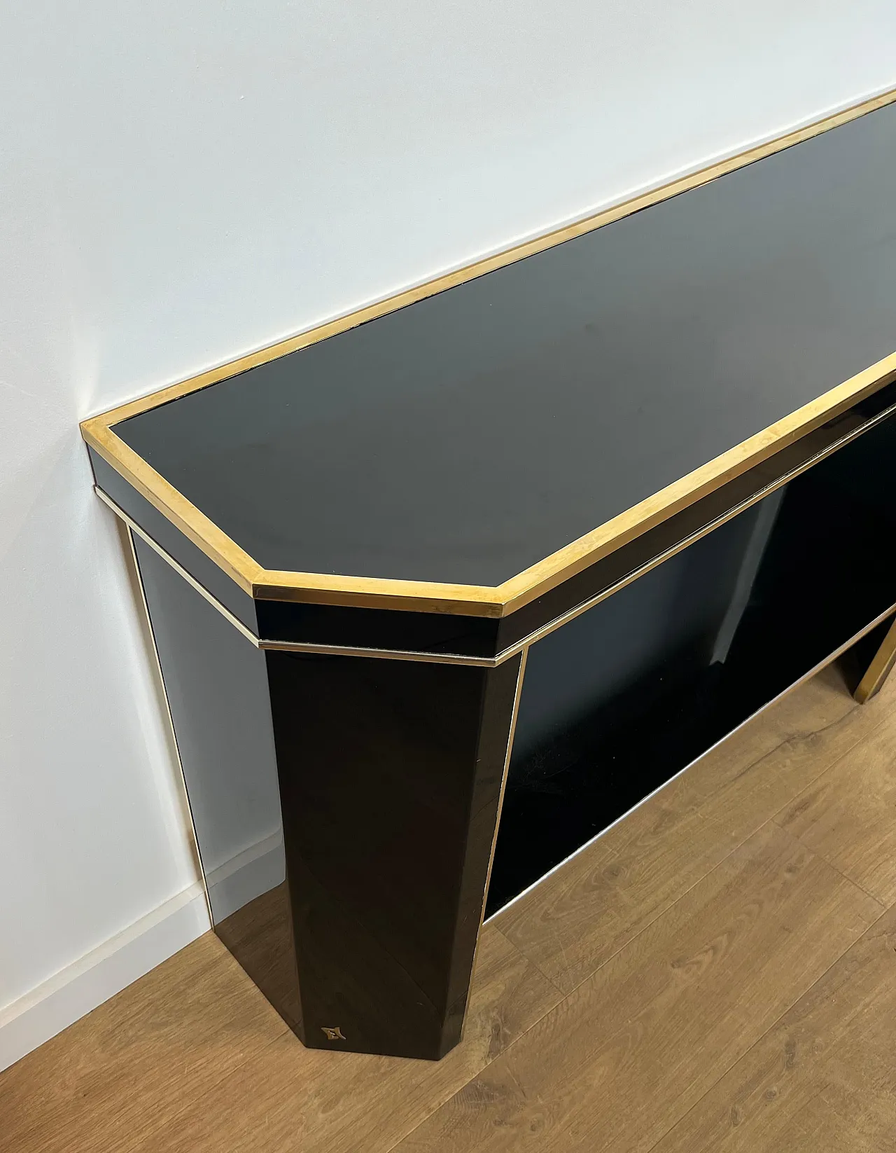 Gilded and lacquered metal console table by Jean Claude Mahey, 1970s 14