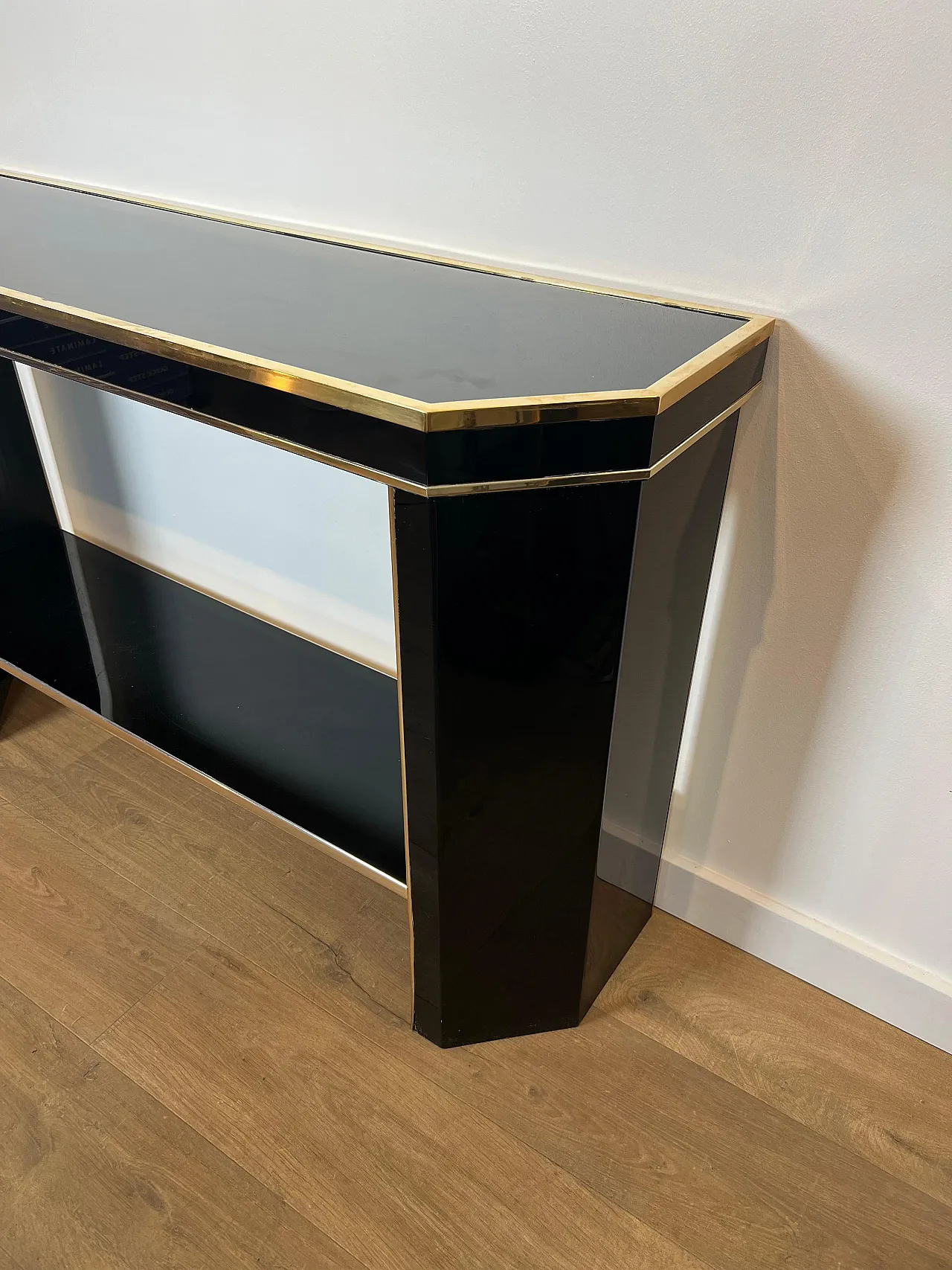 Gilded and lacquered metal console table by Jean Claude Mahey, 1970s 15