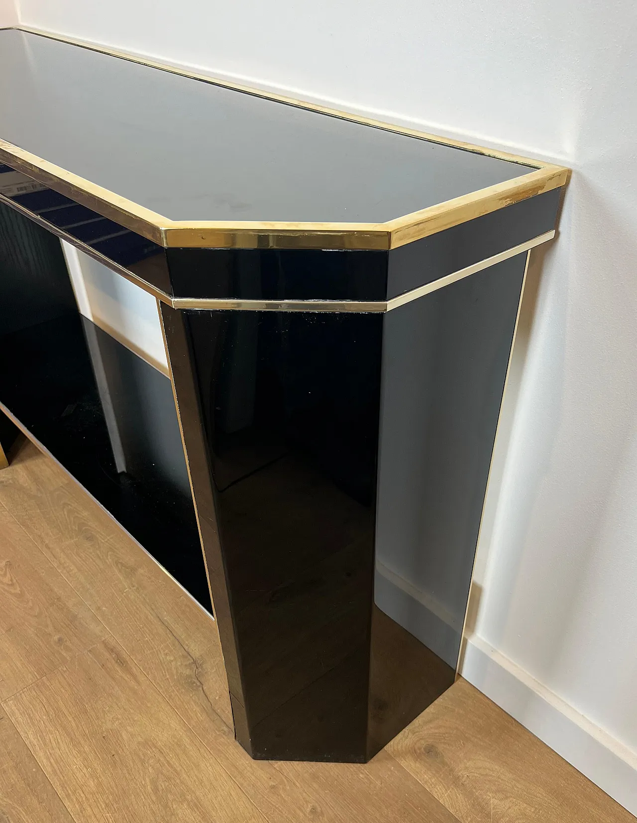 Gilded and lacquered metal console table by Jean Claude Mahey, 1970s 16