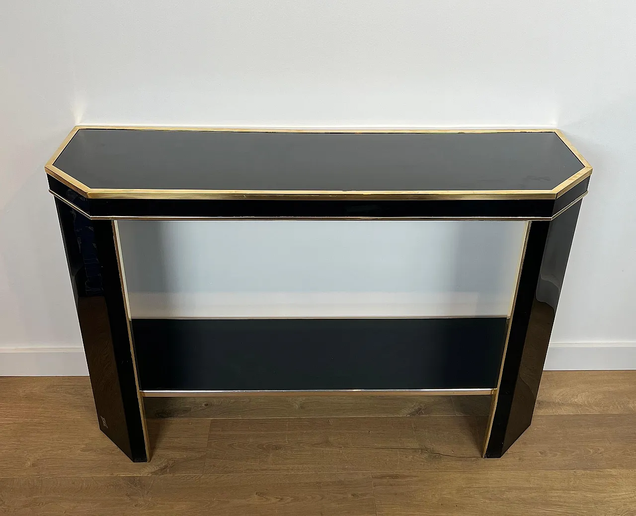 Gilded and lacquered metal console table by Jean Claude Mahey, 1970s 17