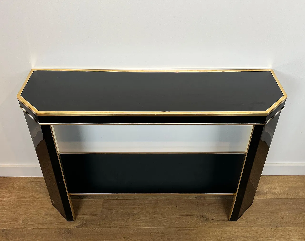 Gilded and lacquered metal console table by Jean Claude Mahey, 1970s 18