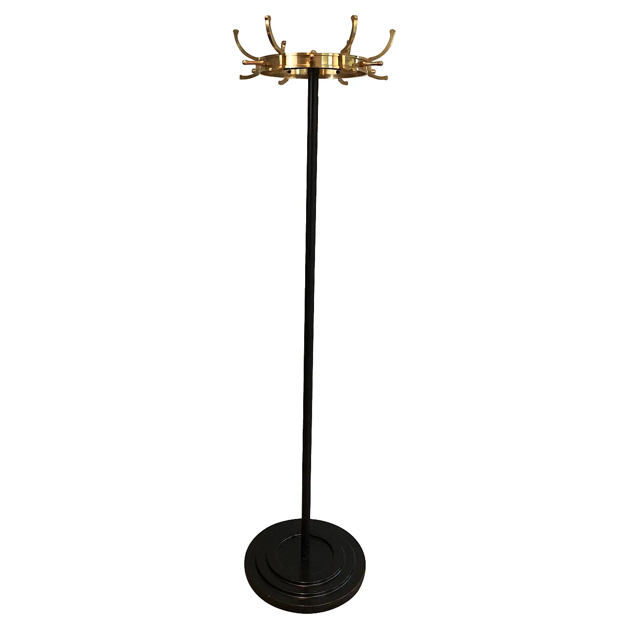 Lacquered metal and brass coat stand by Jacques Adnet, 1950s 1