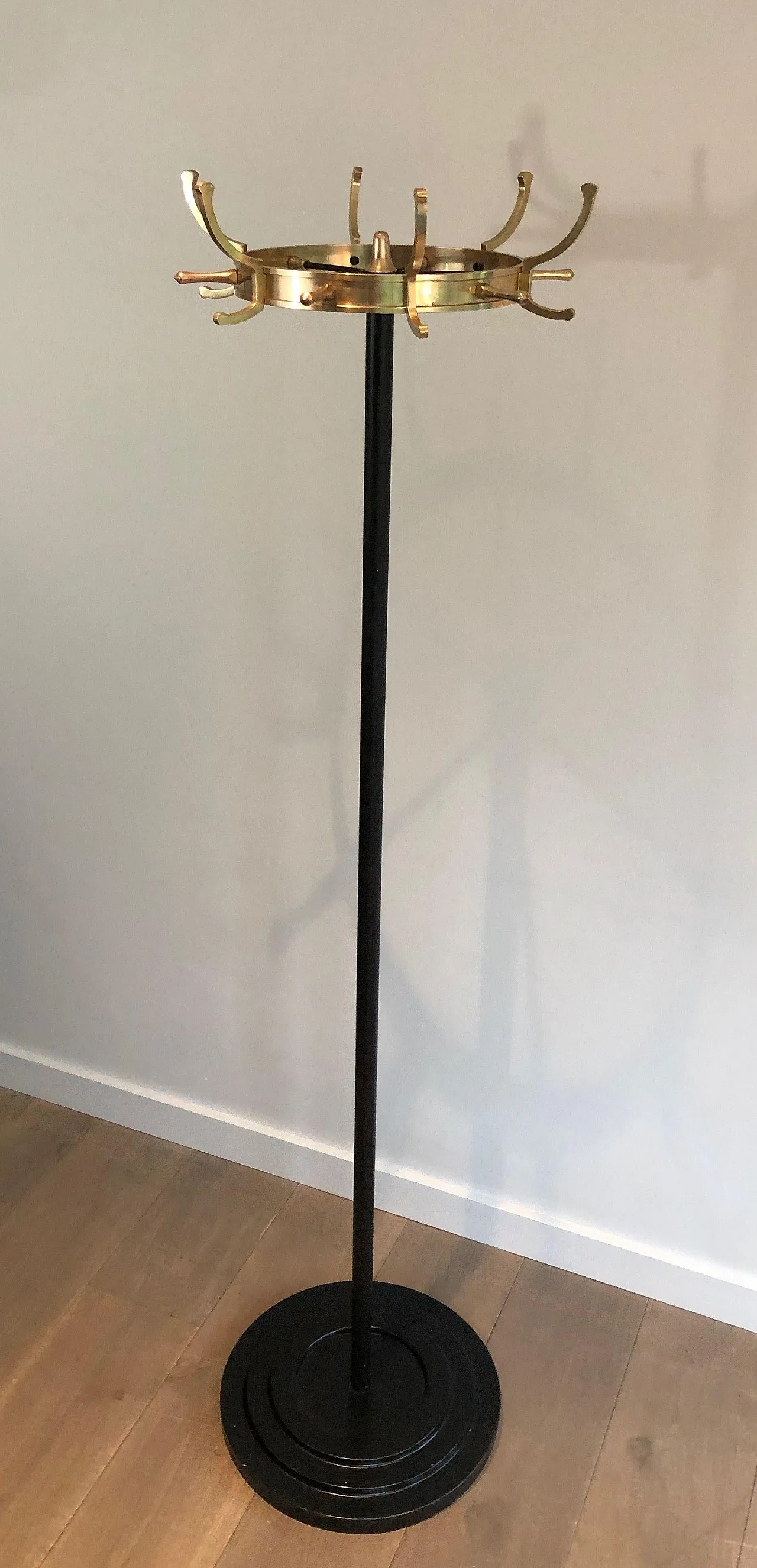 Lacquered metal and brass coat stand by Jacques Adnet, 1950s 2