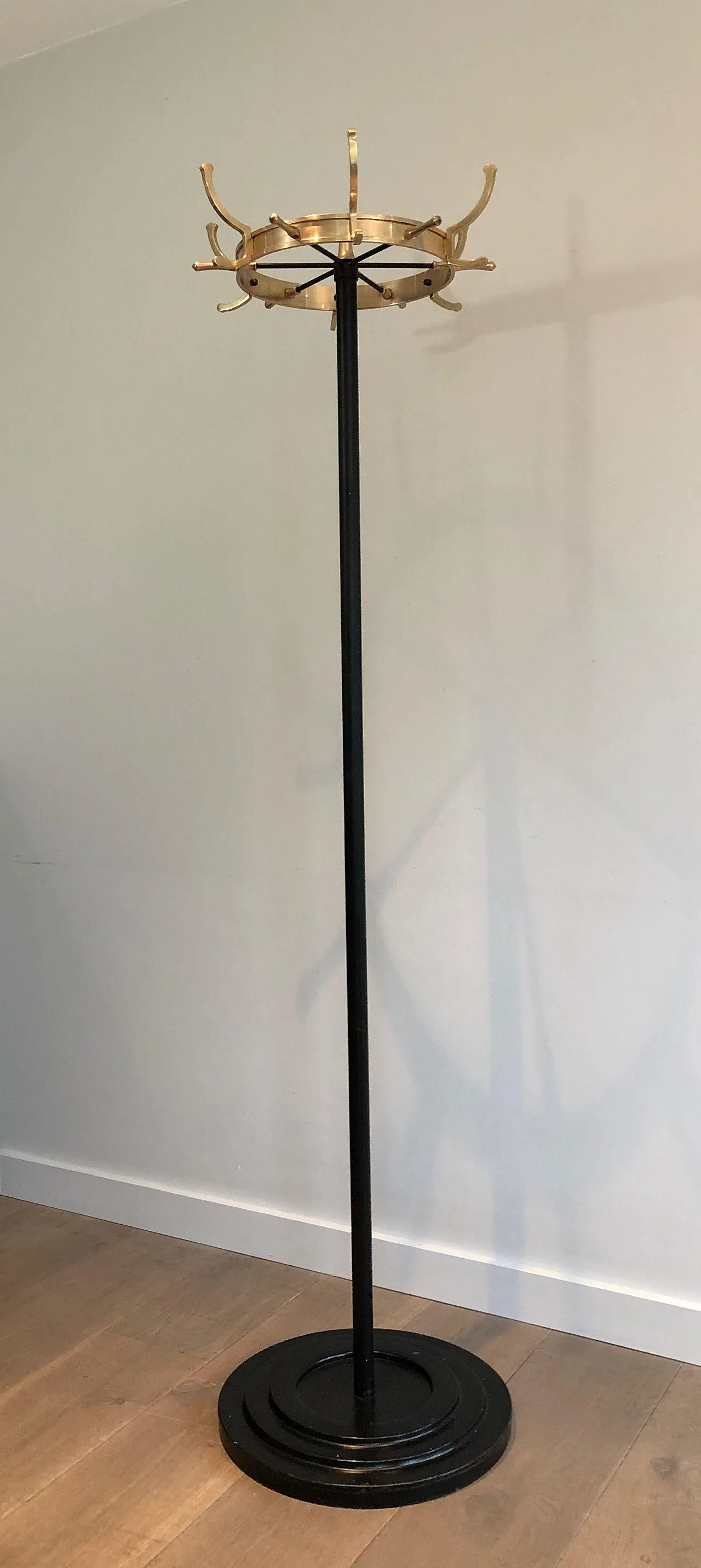 Lacquered metal and brass coat stand by Jacques Adnet, 1950s 3