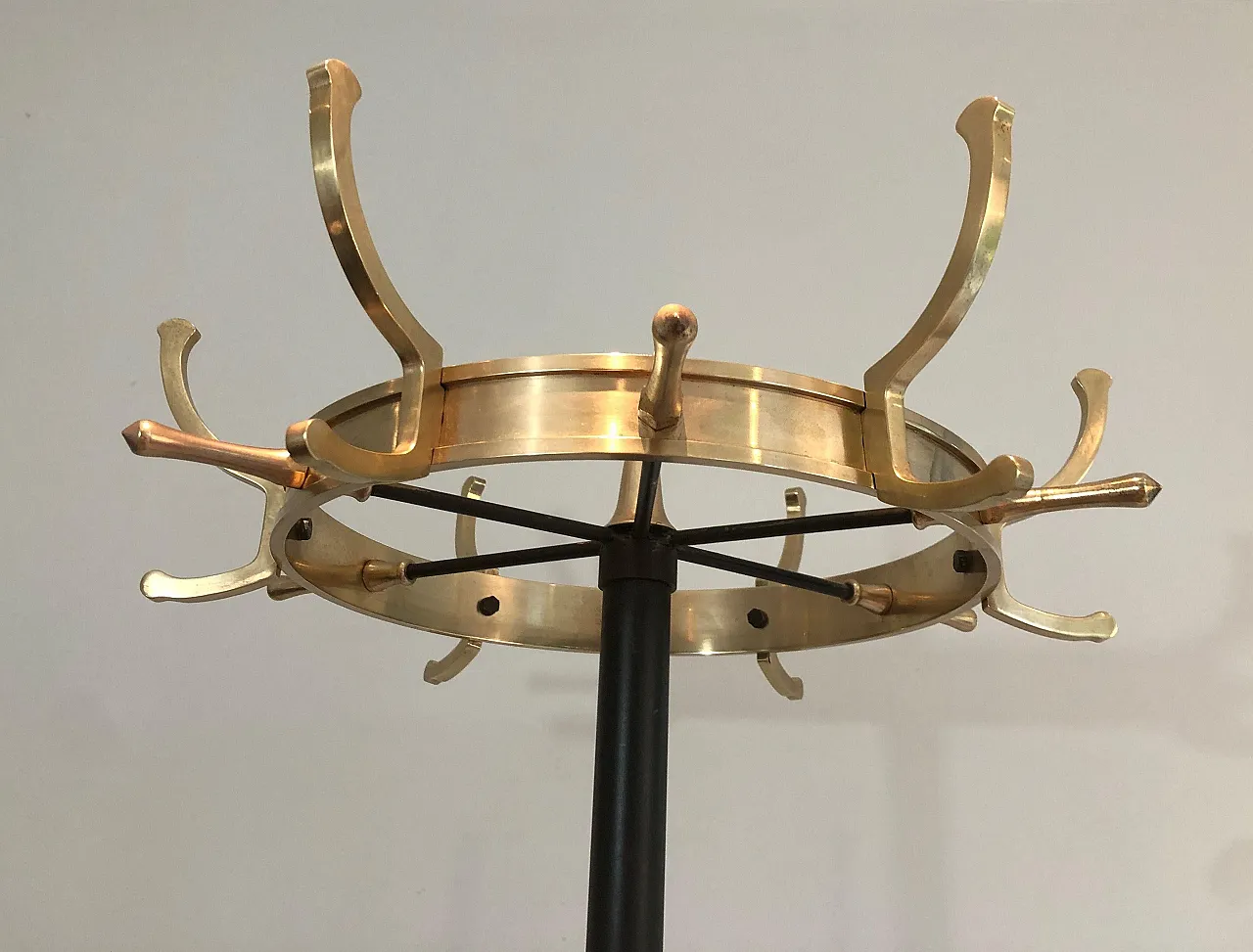 Lacquered metal and brass coat stand by Jacques Adnet, 1950s 13