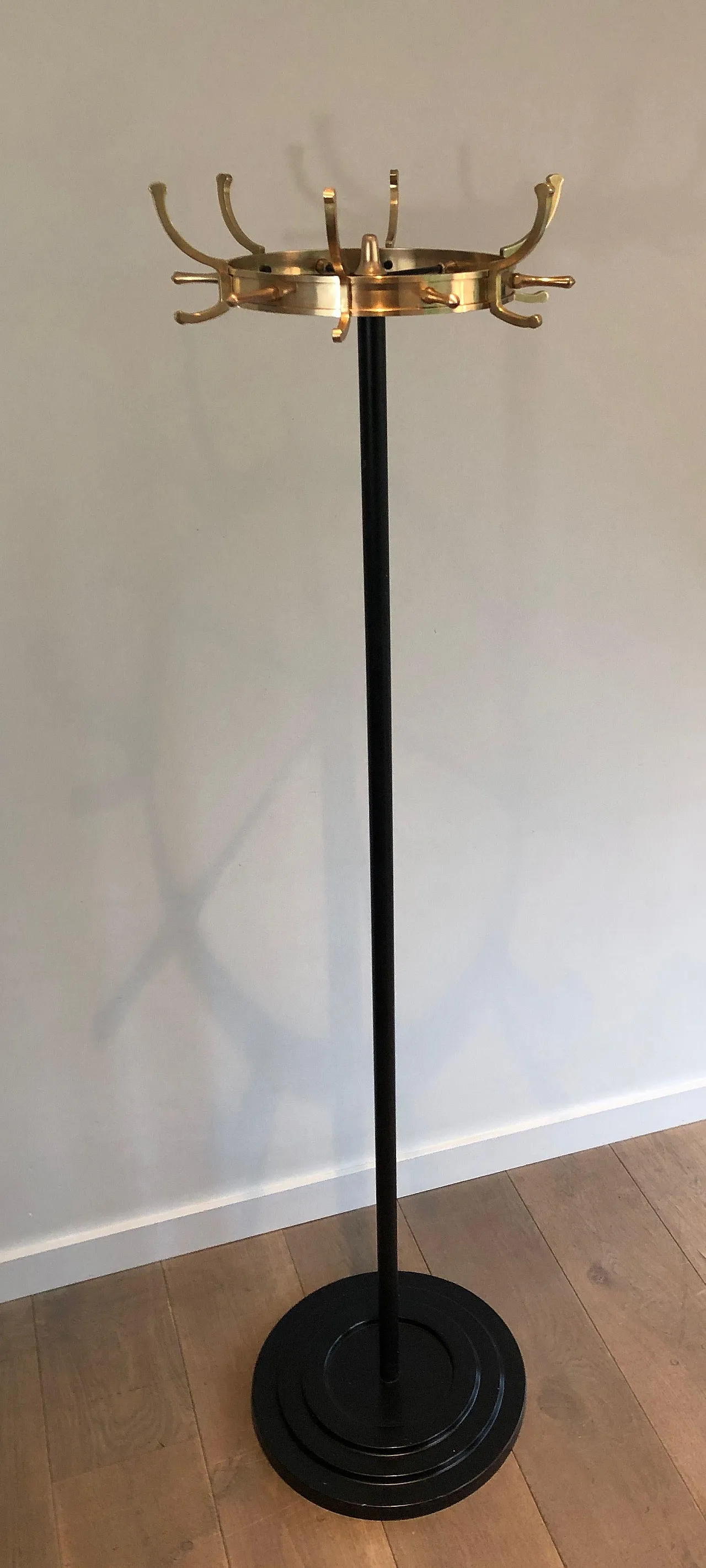 Lacquered metal and brass coat stand by Jacques Adnet, 1950s 19