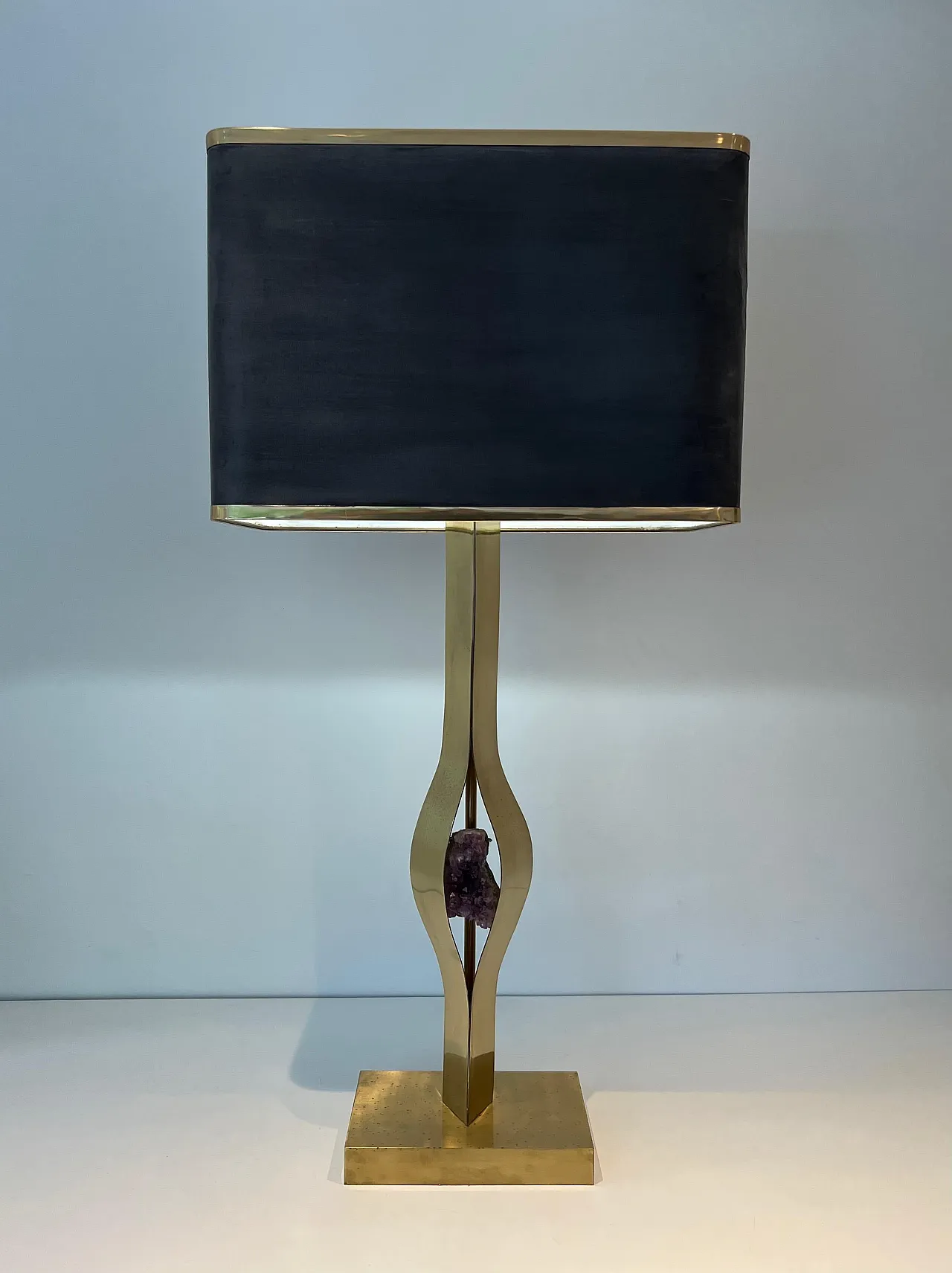 Brass lamp with amethyst stone by Willy Daro, 1970s 2