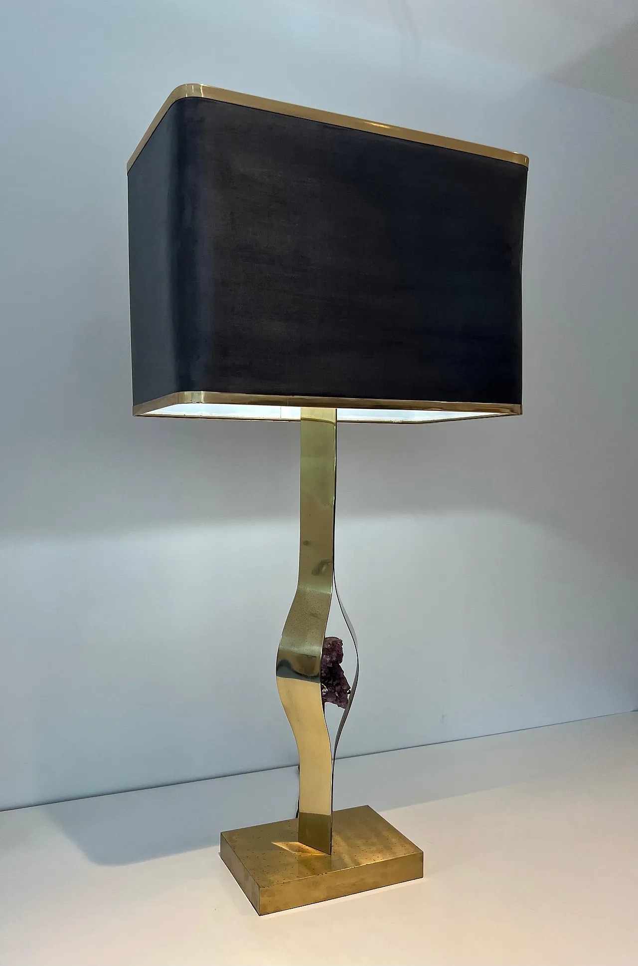 Brass lamp with amethyst stone by Willy Daro, 1970s 3