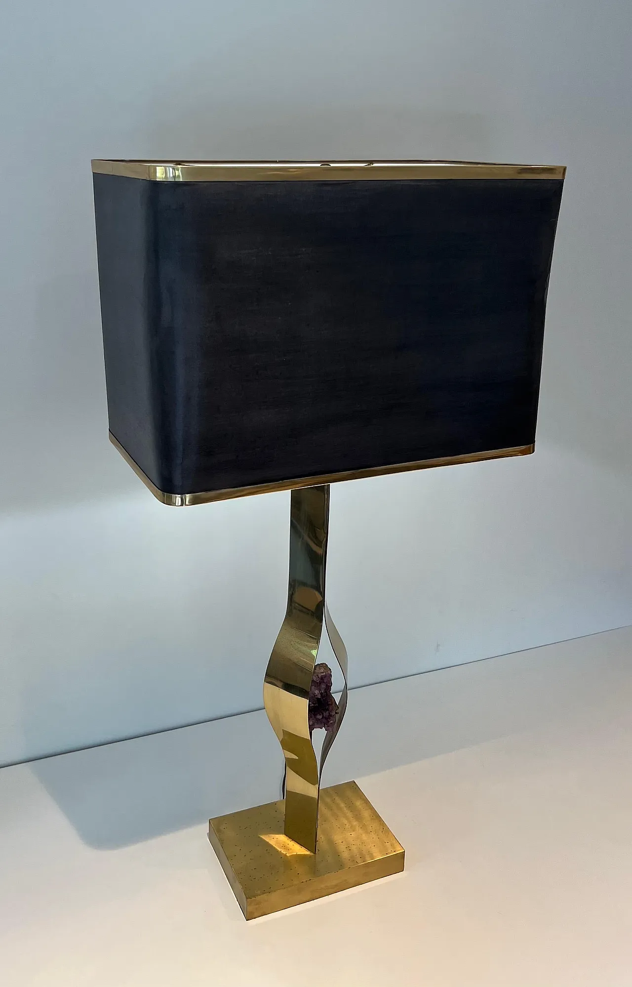 Brass lamp with amethyst stone by Willy Daro, 1970s 4