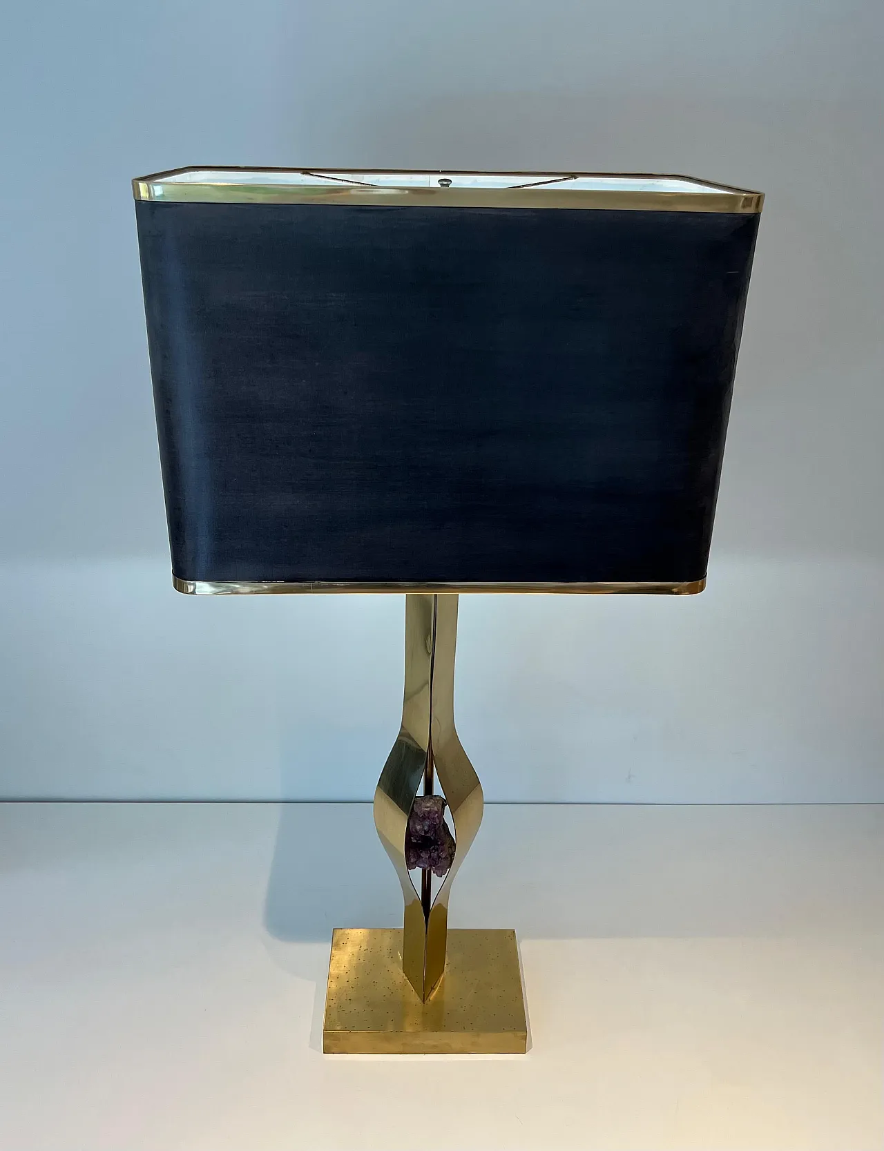 Brass lamp with amethyst stone by Willy Daro, 1970s 5