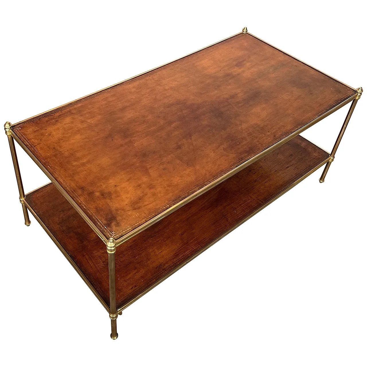 Brass coffee table with leather tops by Maison Jansen, 1940s 1