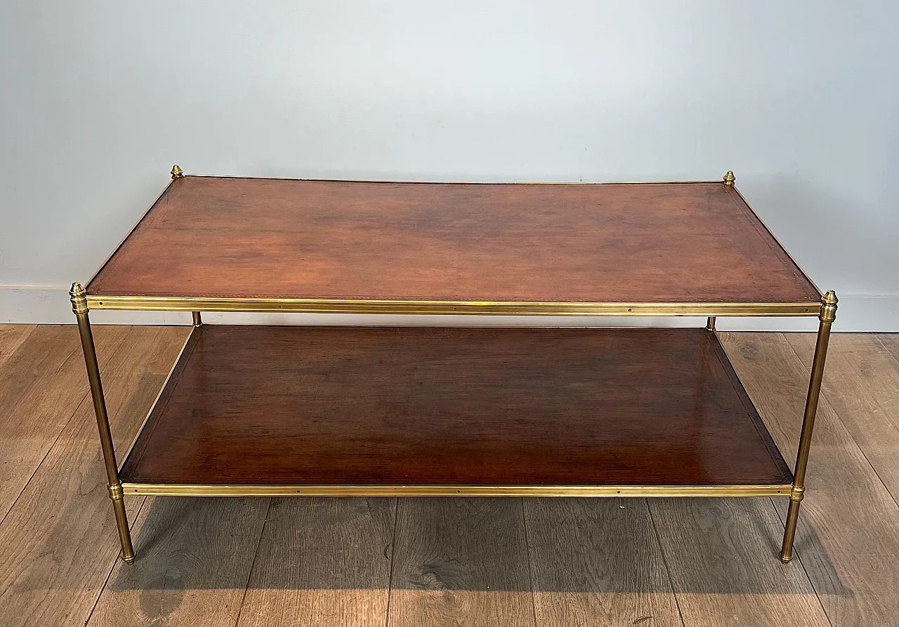 Brass coffee table with leather tops by Maison Jansen, 1940s 2