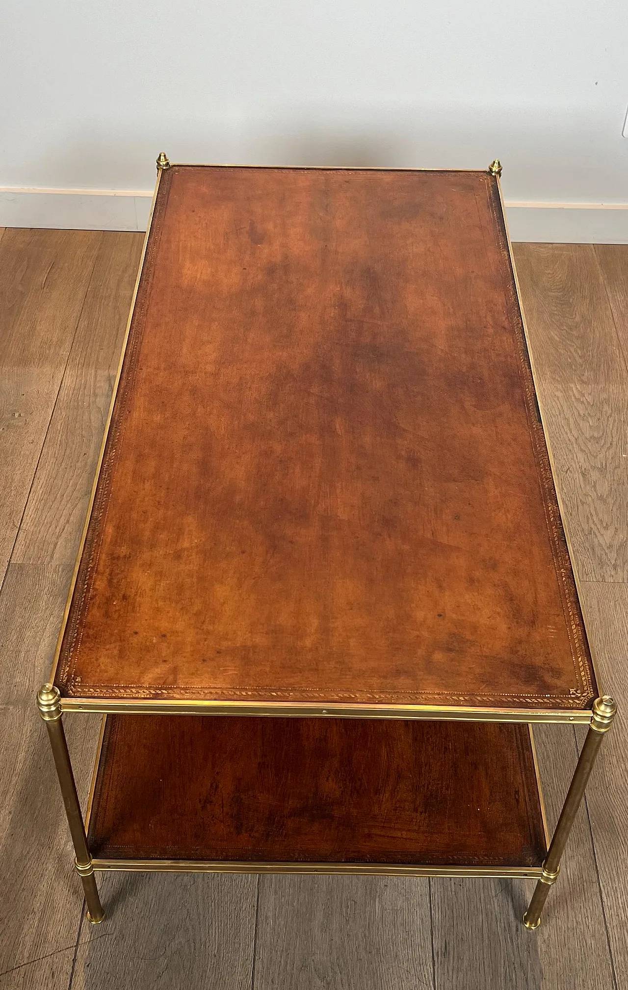 Brass coffee table with leather tops by Maison Jansen, 1940s 3