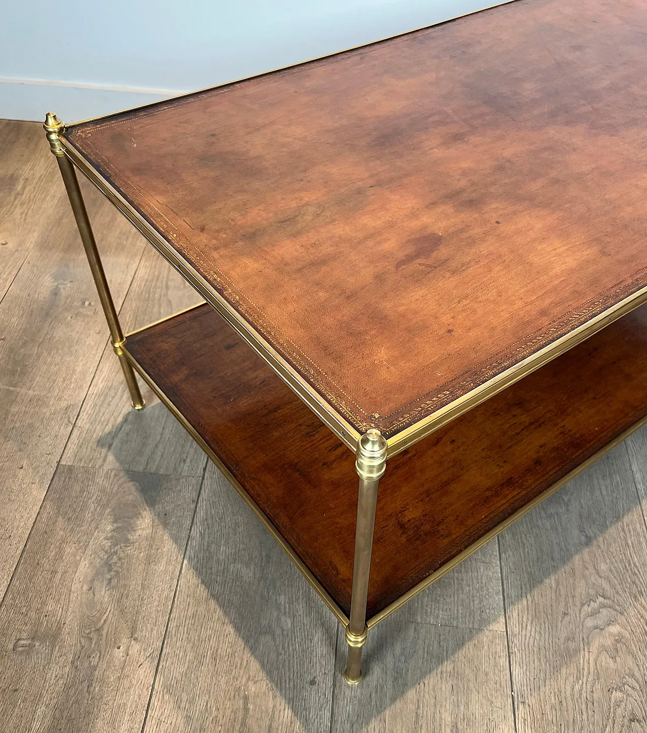 Brass coffee table with leather tops by Maison Jansen, 1940s 4