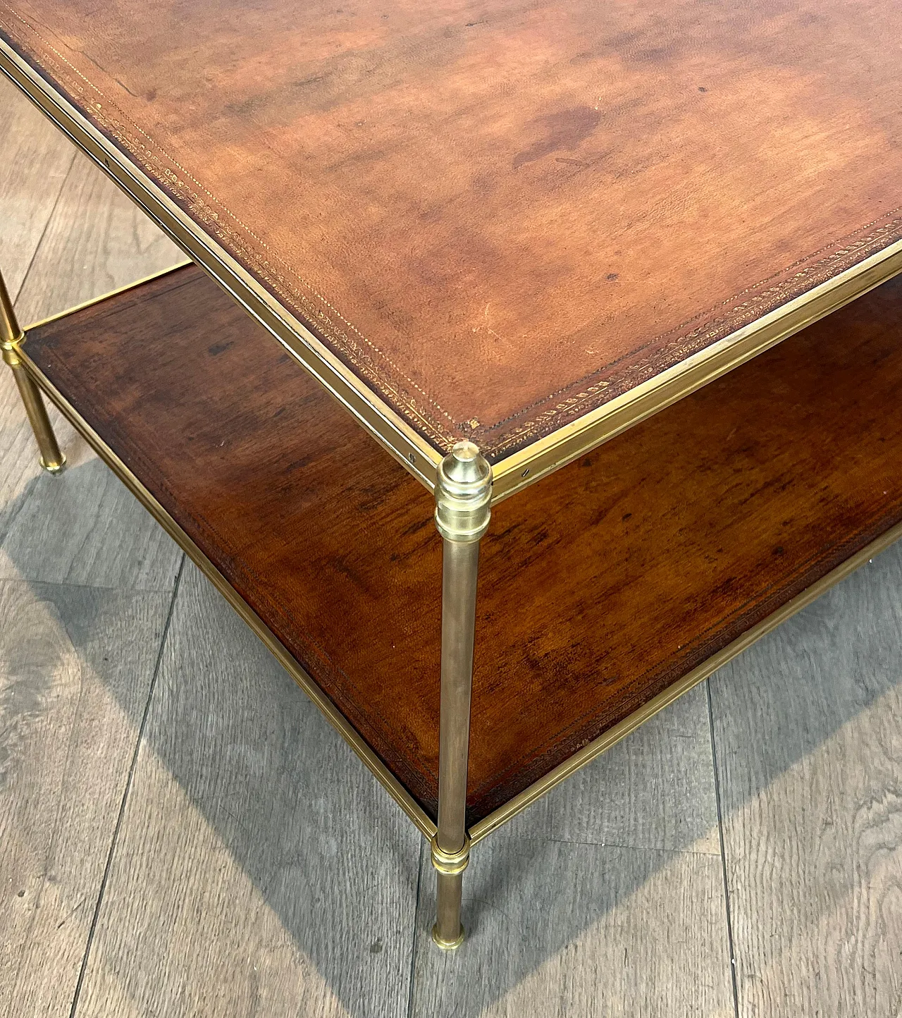 Brass coffee table with leather tops by Maison Jansen, 1940s 5