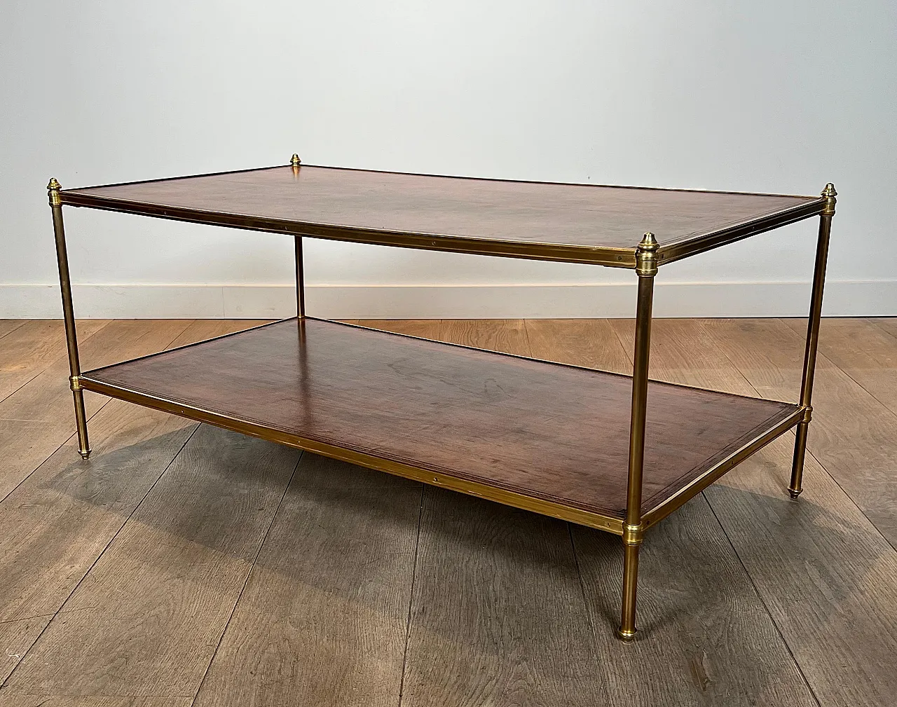 Brass coffee table with leather tops by Maison Jansen, 1940s 11