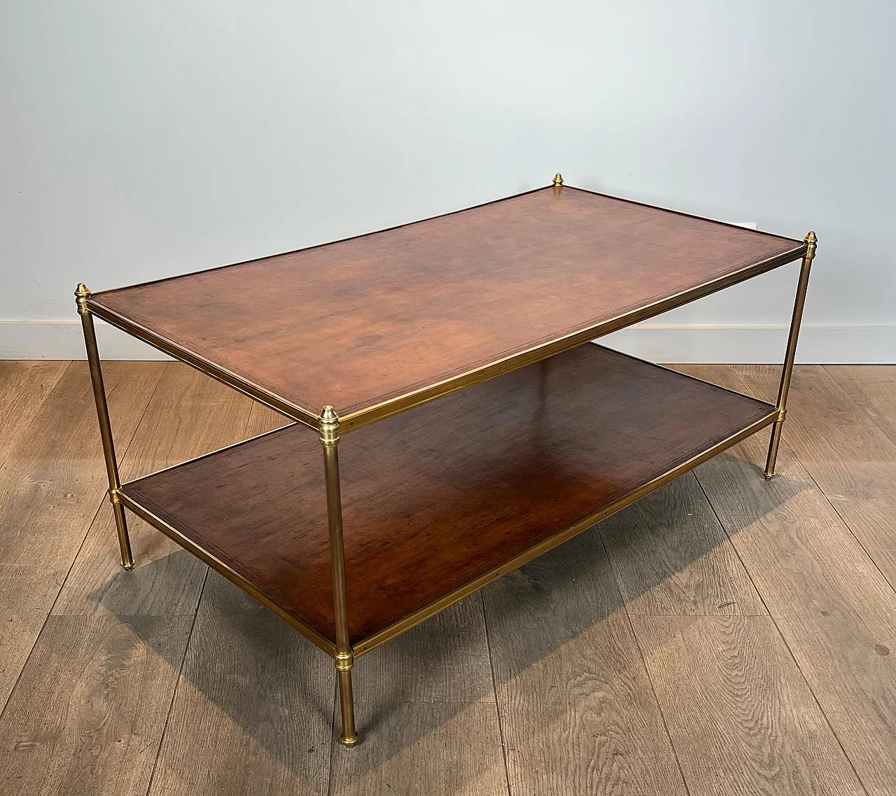 Brass coffee table with leather tops by Maison Jansen, 1940s 13